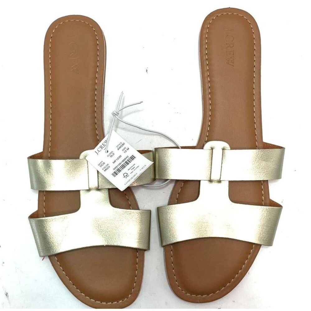 J.Crew Women's Beachside Slide Sandals Metallic Gold NWT Size 12M